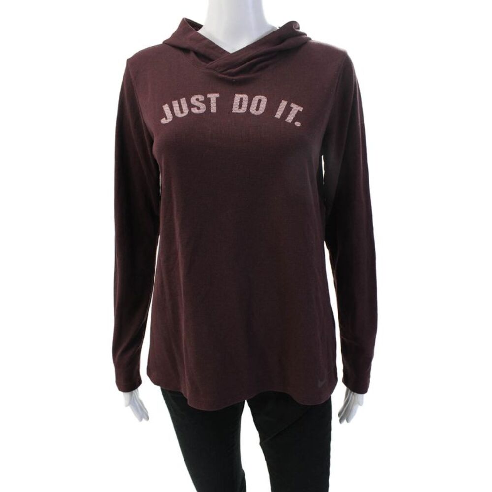Nike Womens Pullover Hoodie Brown Graphic Quote Long Sleeve Size M